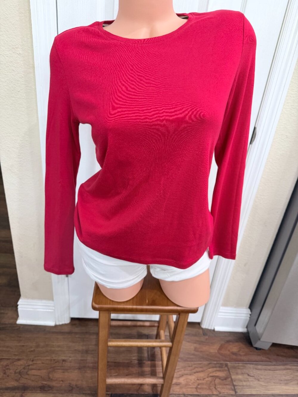 Talbots Petites 100% Pima Cotton Long Sleeve Tee Raspberry Red SP Soft Classic